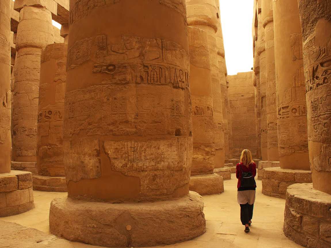 Tourist at Karnak Temple in Luxor Egypt