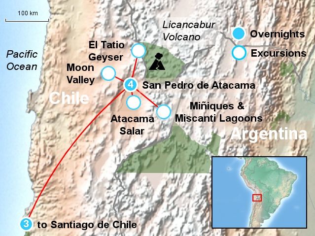 map atacama desert and santiago tour
